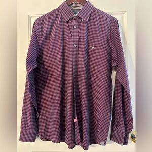 TED BAKER Men’s 4 Purple Check Flip Cuff Button Up Shirt 100% Cotton Career
